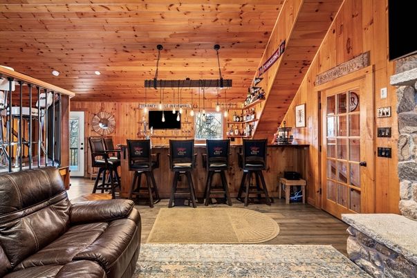 Interior, Pendant Lights, Recessed Lighting, Wooden Ceilings, Wood Texture Flooring, Wooden Walls