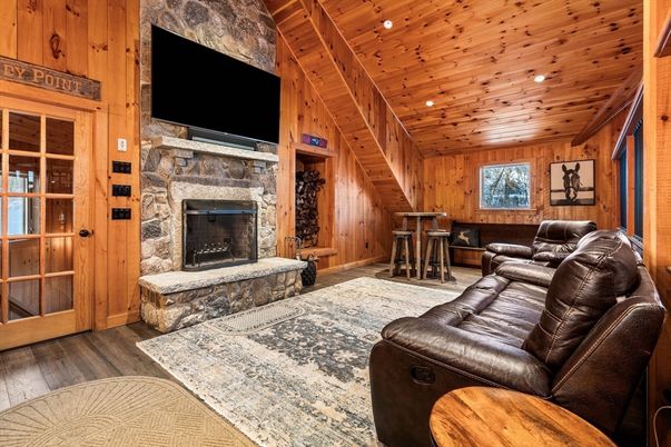 Fireplace, Interior, Living room, Recessed Lighting, Wooden Beams, Wooden Ceilings, Wood Texture Flooring, Wooden Walls