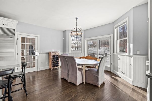 Chandelier, Dining room, Interior, Wood Texture Flooring