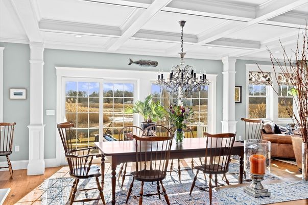 Chandelier, Dining room, Interior, Recessed Lighting, Wood Texture Flooring