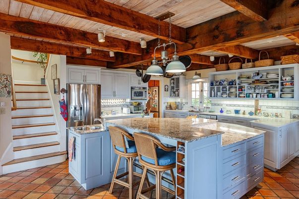 Interior, Kitchen, Pendant Lights, Stainless Steel Appliances, Wooden Beams, Wooden Ceilings
