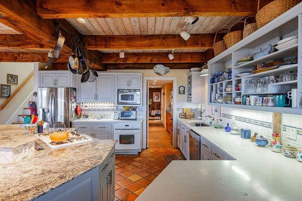 Interior, Kitchen, Pendant Lights, Stainless Steel Appliances, Wooden Beams, Wooden Ceilings