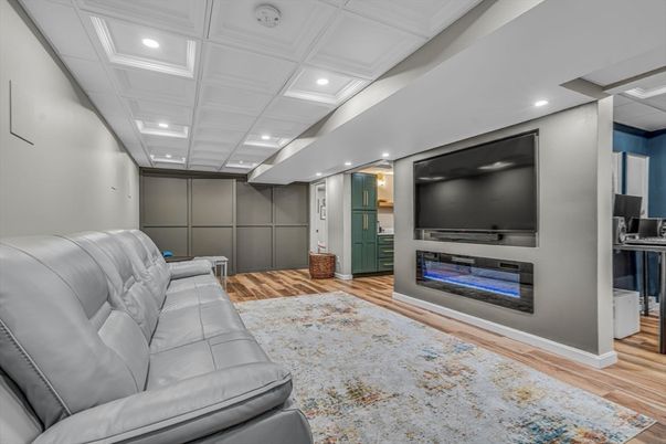 Interior, Living room, Recessed Lighting, Wood Texture Flooring