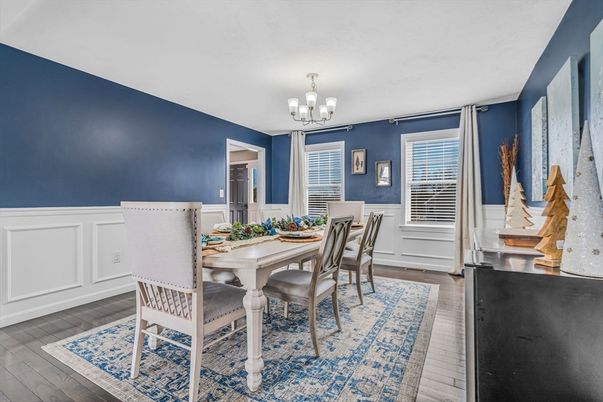 Chandelier, Dining room, Interior, Wood Texture Flooring