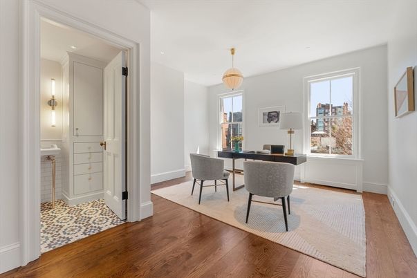 Home Office, Interior, Pendant Lights, Recessed Lighting, Wood Texture Flooring