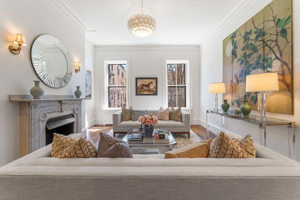 Fireplace, Interior, Living room, Pendant Lights, Wood Texture Flooring