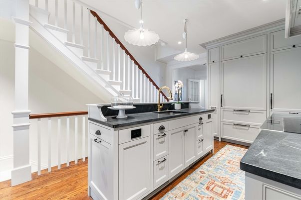 Interior, Kitchen, Pendant Lights, Recessed Lighting, Wood Texture Flooring