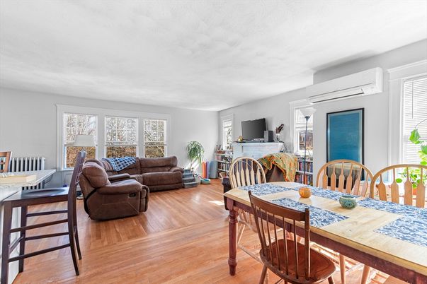Dining room, Fireplace, Interior, Living room, Wood Texture Flooring