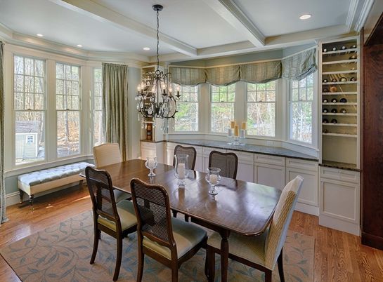 Chandelier, Dining room, Interior, Recessed Lighting, Wood Texture Flooring