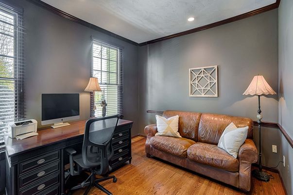 Home Office, Interior, Recessed Lighting, Wood Texture Flooring