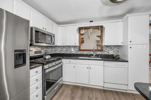 Interior, Kitchen, Pendant Lights, Stainless Steel Appliances, Wood Texture Flooring