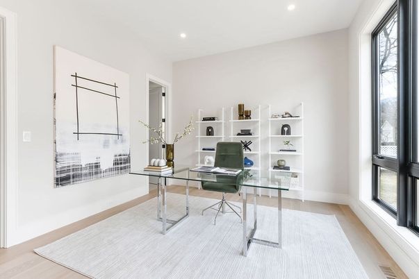 Home Office, Interior, Recessed Lighting, Wood Texture Flooring
