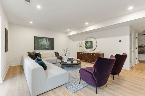 Interior, Living room, Recessed Lighting, Wood Texture Flooring