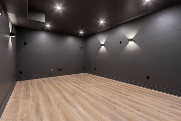 Empty room, Interior, Recessed Lighting, Wood Texture Flooring