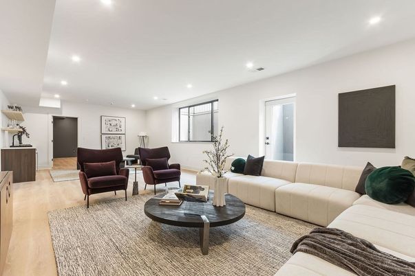 Interior, Living room, Recessed Lighting, Wood Texture Flooring