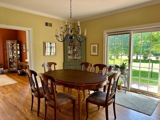 Chandelier, Dining room, Interior, Wood Texture Flooring