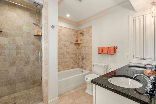 Bathroom, Glass Shower, Interior, Recessed Lighting, Stone Walls