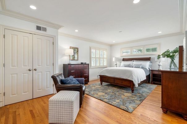 Bedroom, Interior, Recessed Lighting, Wood Texture Flooring