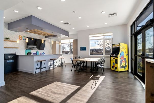 Dining room, Interior, Kitchen, Pendant Lights, Recessed Lighting, Wood Texture Flooring