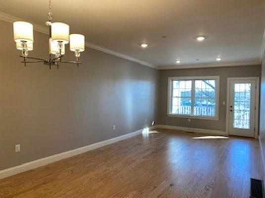Chandelier, Empty room, Interior, Recessed Lighting, Wood Texture Flooring