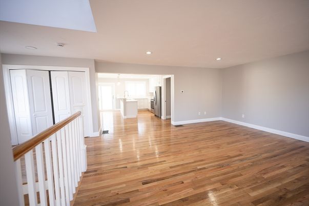 Empty room, Interior, Pendant Lights, Recessed Lighting, Wood Texture Flooring