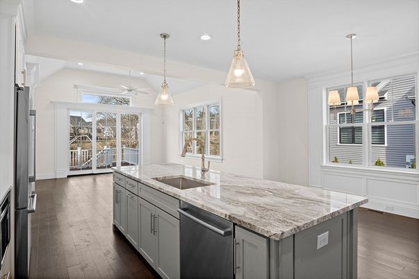 Interior, Kitchen, Pendant Lights, Recessed Lighting, Wood Texture Flooring