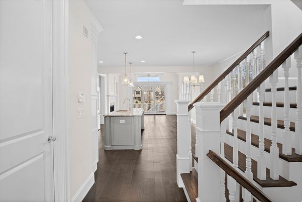 Chandelier, Interior, Kitchen, Pendant Lights, Recessed Lighting, Wood Texture Flooring