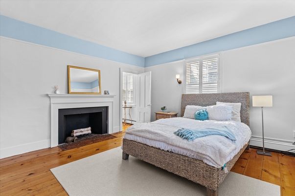 Bedroom, Fireplace, Interior, Wood Texture Flooring