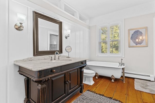 Bathroom, Dual Sink Vanities, Free Standing Baths, Interior, Wood Texture Flooring