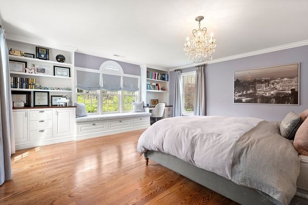Bedroom, Chandelier, Interior, Wood Texture Flooring