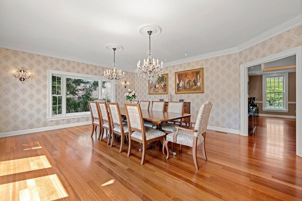 Chandelier, Dining room, Interior, Wood Texture Flooring