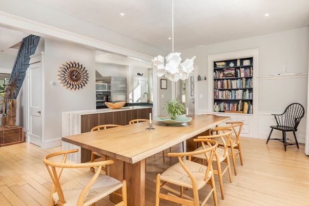 Chandelier, Dining room, Interior, Recessed Lighting, Wood Texture Flooring