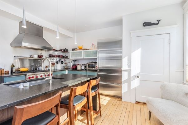 Interior, Kitchen, Pendant Lights, Stainless Steel Appliances, Wood Texture Flooring