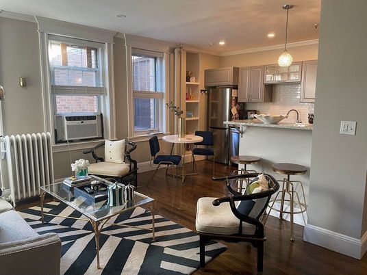 Interior, Kitchen, Living room, Pendant Lights, Recessed Lighting, Stainless Steel Appliances, Wood Texture Flooring