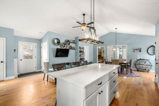 Dining room, Interior, Pendant Lights, Wood Texture Flooring