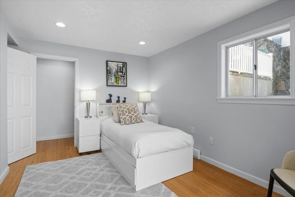 Bedroom, Interior, Recessed Lighting, Wood Texture Flooring