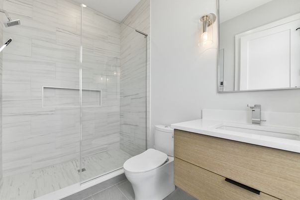 Bathroom, Glass Shower, Interior, Marble Walls