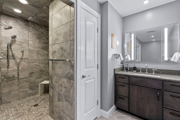 Bathroom, Glass Shower, Interior, Recessed Lighting