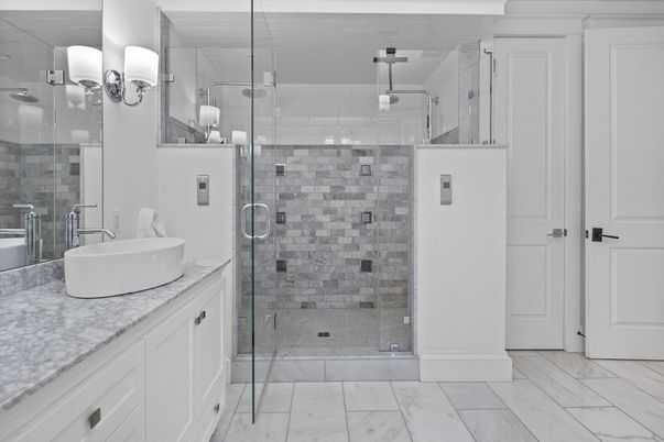 Bathroom, Dual Sink Vanities, Glass Shower, Interior, Marble