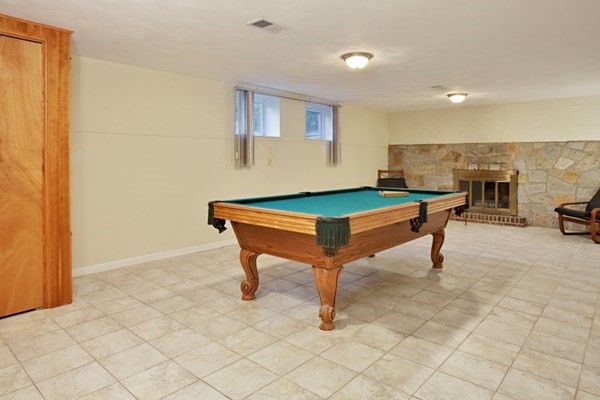 Billiard Table, Fireplace, Game Room, Interior, Stone Walls
