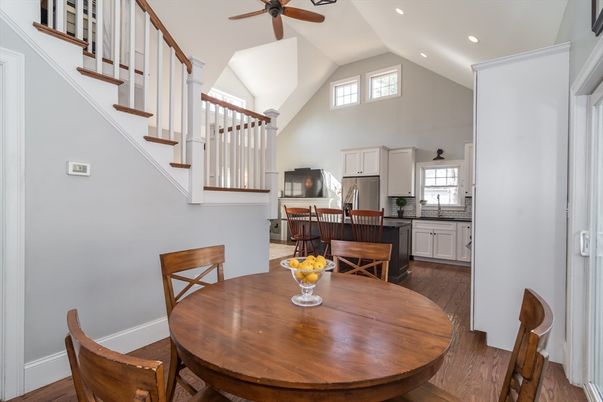 Dining room, Interior, Kitchen, Recessed Lighting, Wood Texture Flooring