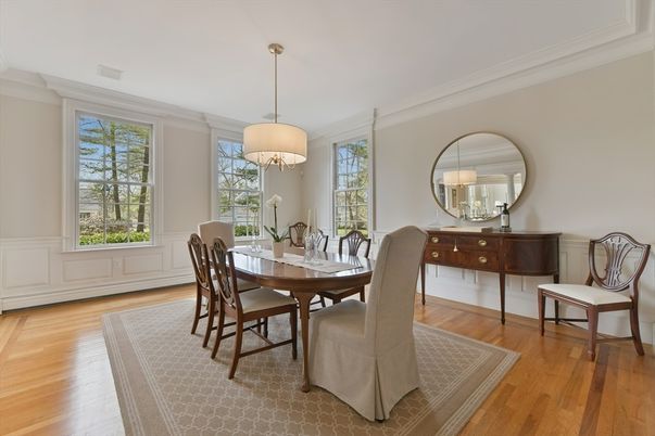 Dining room, Interior, Pendant Lights, Wood Texture Flooring