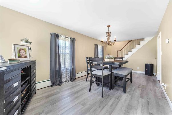 Chandelier, Dining room, Interior, Wood Texture Flooring