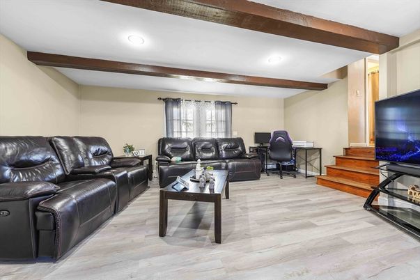 Home Office, Interior, Living room, Recessed Lighting, Wooden Beams, Wood Texture Flooring