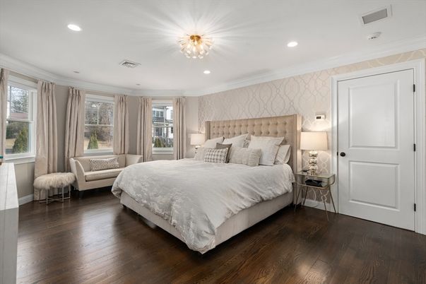 Bedroom, Interior, Recessed Lighting, Wood Texture Flooring
