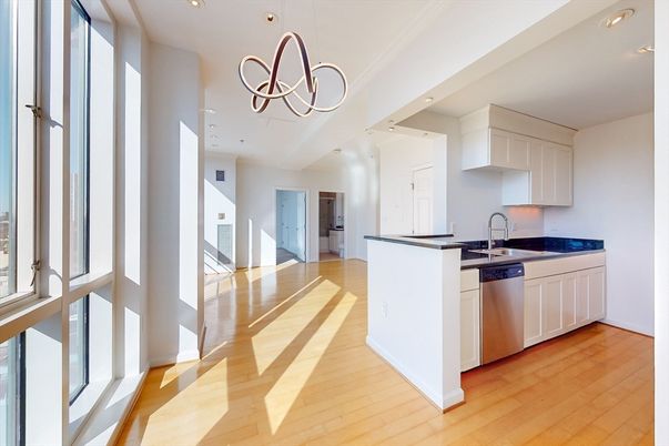 Chandelier, Interior, Kitchen, Pendant Lights, Recessed Lighting, Wood Texture Flooring