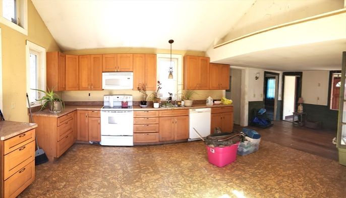 Interior, Kitchen, Pendant Lights, Wood Texture Flooring