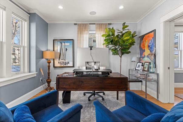 Home Office, Interior, Recessed Lighting, Wood Texture Flooring