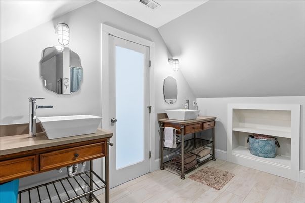 Bathroom, Dual Sink Vanities, Interior, Wood Texture Flooring