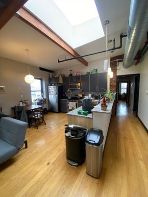 Dining room, Interior, Kitchen, Pendant Lights, Stainless Steel Appliances, Wood Texture Flooring